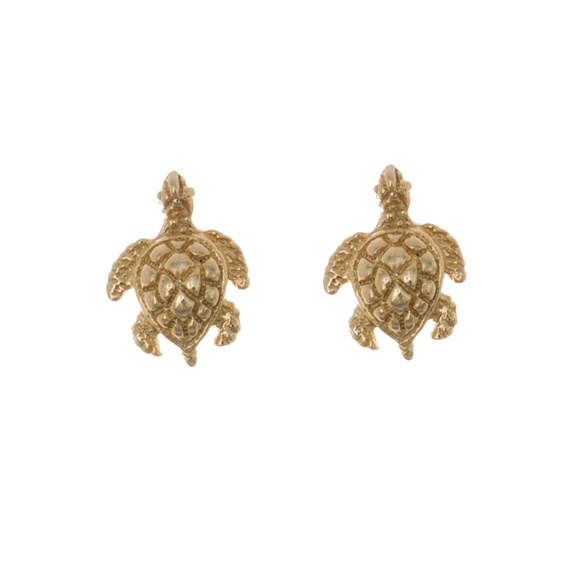 14k Yellow Gold Nautical Mini Sea Turtle Post Earrings w Push Friction Back - Picture 4 of 9